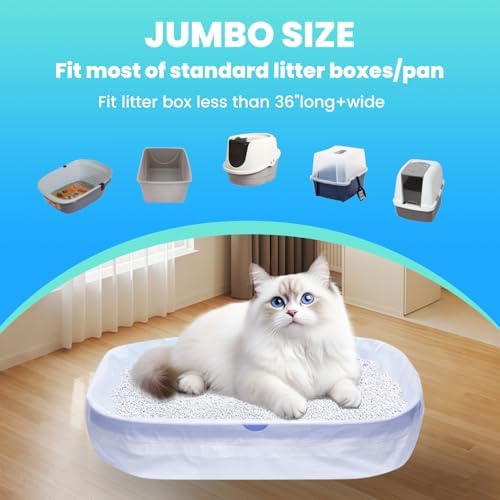 60 Pack Jumbo Cat Litter Bags - 3MIL Extra Thick Leakproof Litter Box Liners, 37"x18" Heavy Duty Drawstring Cat Litter Liners for Automatic Litter Box, Odor Control Disposable Kitty Litter Bags 6 Roll - Image 2