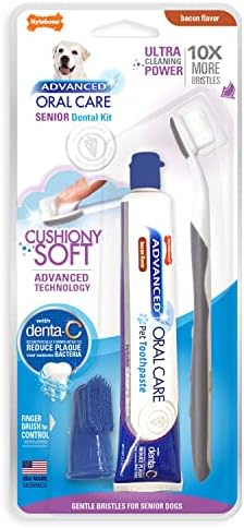 Nylabone Advanced Oral Care Senior Dog Dental Kit with Cushiony Soft-Bristle Toothbrush Bacon (3 Count) by Nylabone