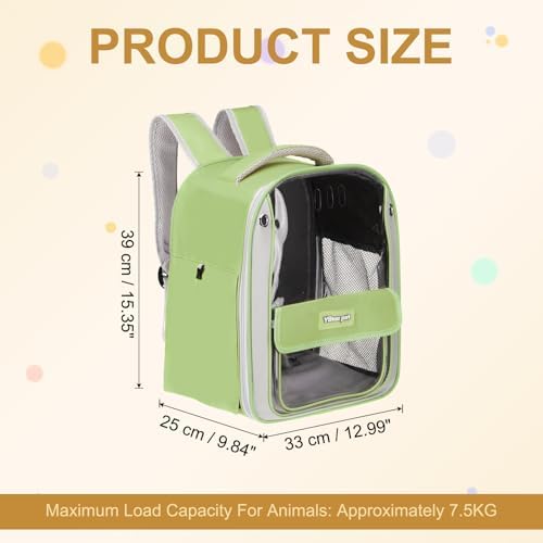 Pet Backpack Carrier, Portable and Ventilated, Oxford Cloth, Dogs Cats and Small Animals Travel Bag 13", (Green, 1 Pcs), Intended for Hiking/Camping/Traveling - Image 2