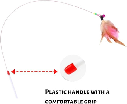 Cat Feather Wand Toy - Steel Wire Feather Interactive Cat Stick Training - Beads Bells Kitten Wand Toys Pet, Funny Kitten Fishing Pole Toy for Bored Indoor Chase & Exercise(1Pcs)