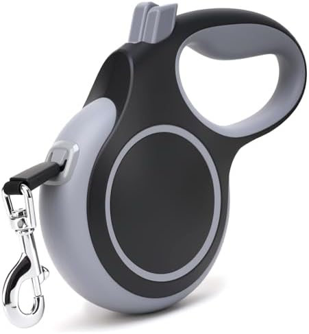 26Ft Retractable Dog Leash, Heavy Duty Great Leash for Dog up to 110 lbs, Anti-Slip Rubberized Handle, One-Handed Brake, Strong Nylon Tape, Tangle Free (Large, Black) by ECTEAK
