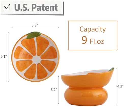 Cute Ceramic Raised Cat Food Bowl, Orange Shaped Cat Dish - Image 2
