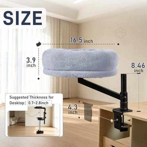 ANWA Cat Desk Bed for Indoor Cats, Heavy Duty Desk Hammock Cat Bed, Gray - Image 3