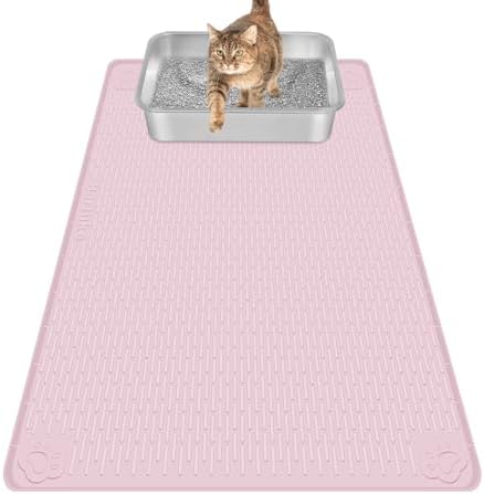 Silicone Cat Litter Mat for Litter Box 34”x22” Large Cat Mat, Pink by Bartuke