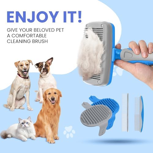 Self Cleaning Shedding Brush - 5-in-1 Professional Pet Grooming Kit Skin Friendly Grooming Tool for Dogs, Cats, and Puppies, Deshedding and Hair Removal for Long and Short Haired Pets（Blue-Grey） - Image 7