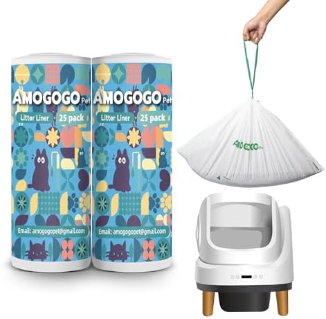 50 Pack Litter Box Liners, Compatible with PetSafe ScoopFree OpenSky Automatic Litter Box, Large Capacity Waste Bin Liners, Heavy Duty, Thick Drawstring Refill Bags, 25.39" x 12.6" by AMOGOGOPET