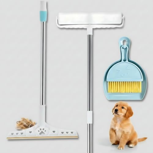 3 Pcs Pet Hair Removal Tool Adjustable Carpet rake & Lint Roller & Dustpan by Hushee