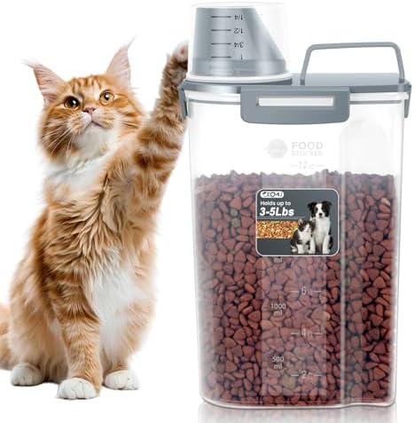 Dog Cat Food Storage Container with Cup (Dark Gray, 2.5L) by ODOMU