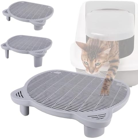 Cat Litter Box Step, 20.1"x 16"x 6" Dual-Layer Litter Trapping Ramp for Senior and Kittens, 2 Stool Heights, Protects Floors from Urine Messes(Grey) by Unknown
