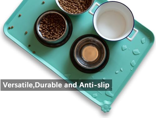 Hoki Found Large Silicone Non Slip Pet Food Mats - Tray for Dogs and Cats - Waterproof Feeding Mats - Cool Mint - Image 4