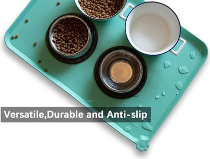 Hoki Found Large Silicone Non Slip Pet Food Mats - Tray for Dogs and Cats - Waterproof Feeding Mats - Cool Mint - Image 4