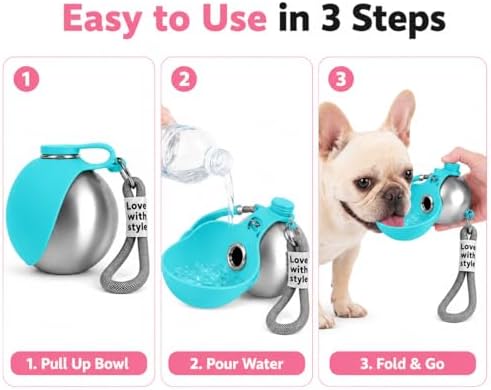 Portable Pet Dog Water Bottle with Silicone Collapsible Bowl, 10 oz Blue - Image 5