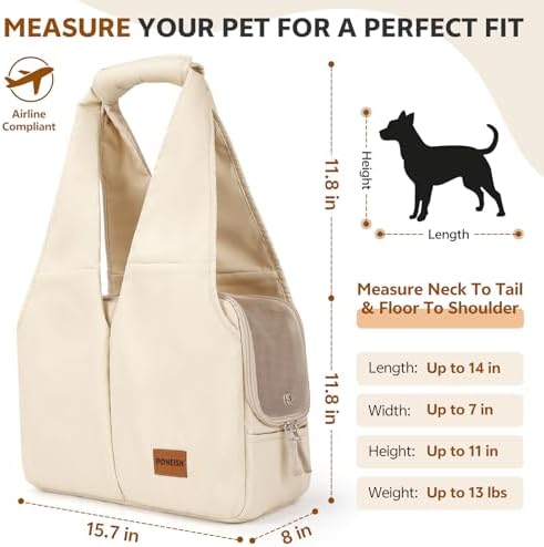 Dog Purse Carrier for Small Dogs and Cats, Soft-Sided Pet Tote Bag with 6 Large Pockets, Collapsible Travel Puppy Carrier, Fits Pets up to 13 lbs (Beige, 15.7" L x 8" W x 11.8" H) - Image 2