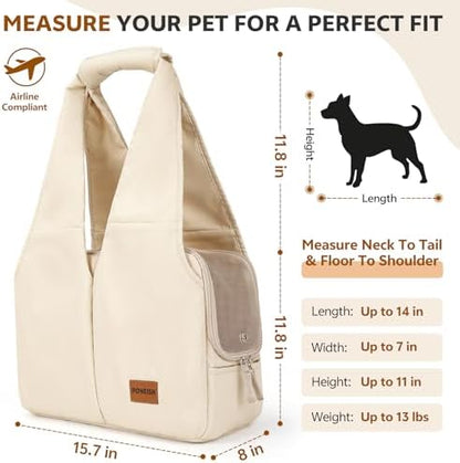 Dog Purse Carrier for Small Dogs and Cats, Soft-Sided Pet Tote Bag with 6 Large Pockets, Collapsible Travel Puppy Carrier, Fits Pets up to 13 lbs (Beige, 15.7" L x 8" W x 11.8" H) - Image 2