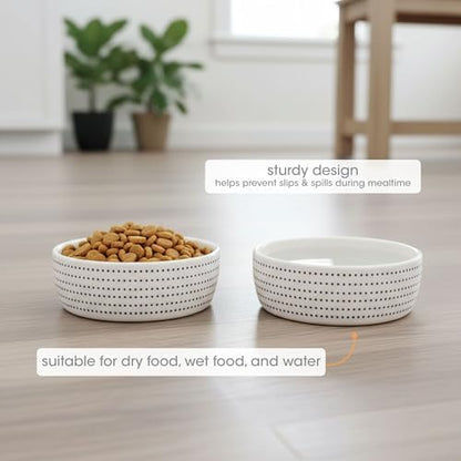 Pearhead Ceramic Cat Bowl, Holds 12 oz, Blue Dots - Image 2