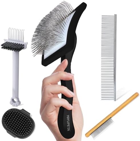 5-Piece Dog Grooming Kit, Large Long Pin Dog Slicker Brush Black by YOYUPETA