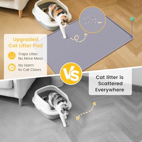Silicone Cat Litter Mat with Toy, 38x25 Inch Large - Waterproof, Easy Clean Trapping Mat for Kitty Litter Box, Non-Slip Litter Box mat for Hardwood Floors & Carpet Protection (Grey) - Image 2