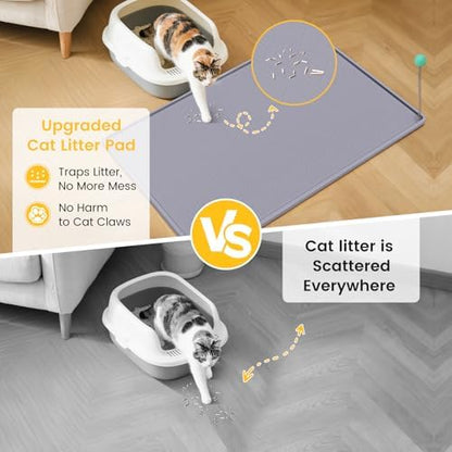Silicone Cat Litter Mat with Toy, 38x25 Inch Large - Waterproof, Easy Clean Trapping Mat for Kitty Litter Box, Non-Slip Litter Box mat for Hardwood Floors & Carpet Protection (Grey) - Image 2
