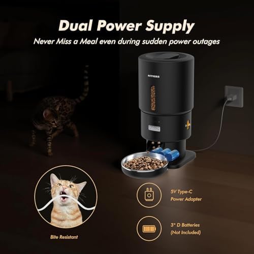 Automatic Cat Feeder - 5L Anti-Clog Cat Food Dispenser Keeps 2-15mm Dry Food Fresh, 10s Voice, 1-6 Meals/Day, Programmable Portions, 180-Day Battery Life, Easy to Clean Auto Pet Feeder for Small Dog - Image 7