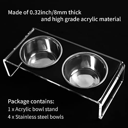 Acrylic Elevated Dog Cat Bowls Pet Feeder Double Bowl Raised Stand Comes with 4 Removable Stainless Steel Bowls. Perfect for Cats Puppies Small Dogs, 3.75 Inch - Image 7
