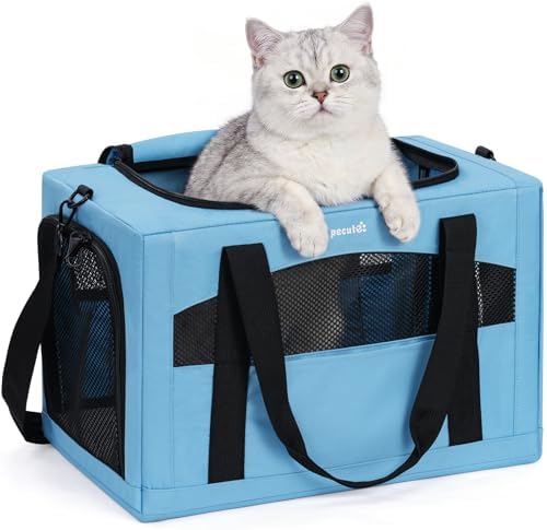 Pecute Cat Carrier Stable, Pet Carrier with Privacy Partition,Light Blue by pecute