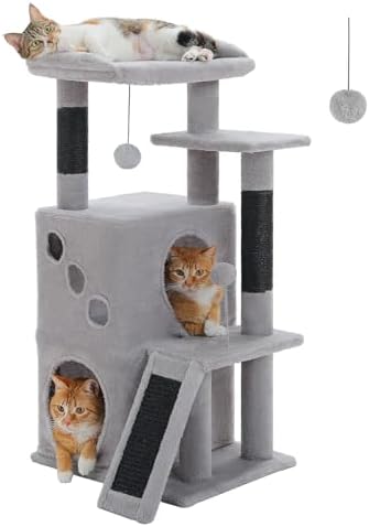 PETEPELA Kitten Cat Tree, 34.6" Small Cat Tower with Ramp & Toys, Black - Image 2