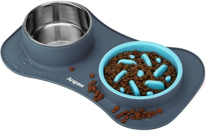 Slow Feeder Dog Bowls 3 in 1 Stainless Steel Food Water Bowl to Slow Eating by Anipaw