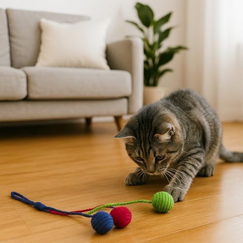 salbsever 2 Pcs Hanging Cat Toys Interactive Cat Toy Sisal Rope Ball Cats Scratching Rope Replacement Cats Cage Accessories for Indoors Fun - Image 7