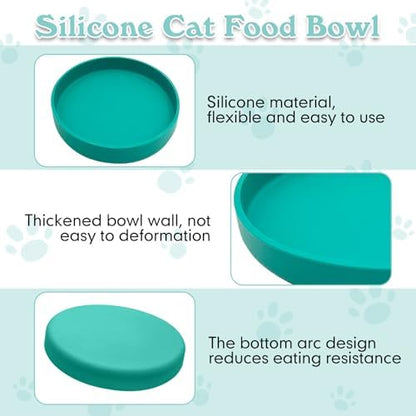 Silicone Dog Bowl Shallow Cat Food Bowls 7" Wide Puppy Plates Whisker Fatigue Pet Feeding Dishes for Dry Food and Wet Food Indoor (Round Green) - Image 3
