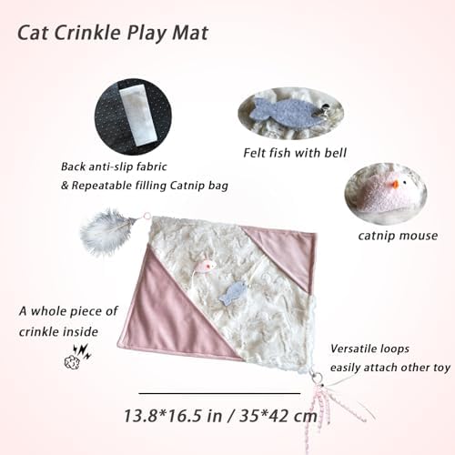 Cat Crinkle Play Mat with Catnip Interactive Cats Activity Mat for Indoor - Image 4