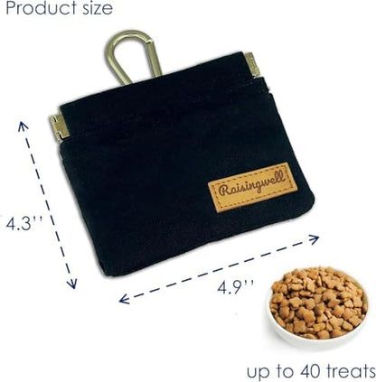 Raisingwell Dog Treat Pouch, Black Pocket Sized Pet Training Pouch, Cotton Fabric, Hand Free Dog Walking Bag with Carabiner, Self-Closing Pet Feed Snack Reward, for Pet Puppy Travel or Outdoor Use - Image 2