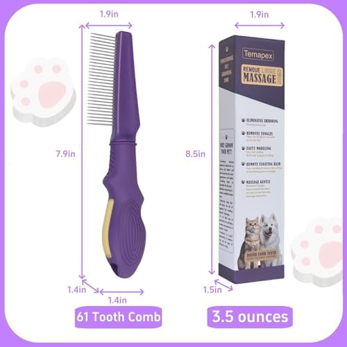 Pet Comb for Grooming Long Haired Cats & Dogs With Stainless Steel Metal Teeth for Shedding and Tangles, Non-slip & Anti-static rubber handle,Safe & Gentle Pet Grooming Comb - Image 6