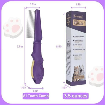Pet Comb for Grooming Long Haired Cats & Dogs With Stainless Steel Metal Teeth for Shedding and Tangles, Non-slip & Anti-static rubber handle,Safe & Gentle Pet Grooming Comb - Image 6