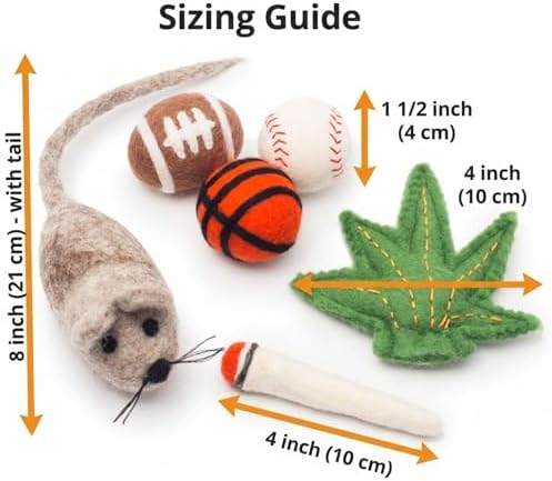 Glaciart One Felt Cat Toys Set (6pc) – Handmade Wool Catnip Toys for Indoor Cats | Eco-Friendly Natural Wool Balls, Mouse & Joint Toys | Durable Cat Enrichment Toys for Exercise & Play - Image 5