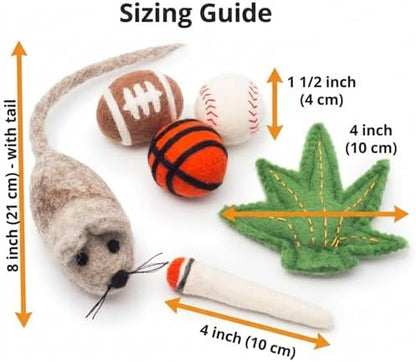 Glaciart One Felt Cat Toys Set (6pc) – Handmade Wool Catnip Toys for Indoor Cats | Eco-Friendly Natural Wool Balls, Mouse & Joint Toys | Durable Cat Enrichment Toys for Exercise & Play - Image 5