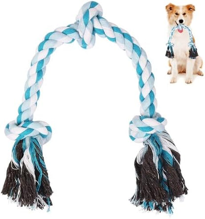 SZEE Dog Rope Toys, 24 in 3 Knots Chew Rope for Medium and Large Dogs, Natural Cotton Pet Pull Toy for Tug of War and Teeth Cleaning (Blue) by SZEE