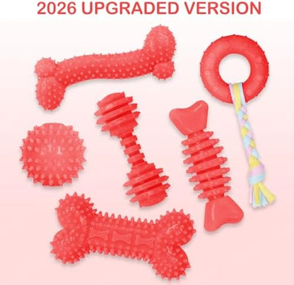 6 Pack Red Dog Chew Toys, Small Dog Teething Toys, Dental Health & Interactive Play - Image 6
