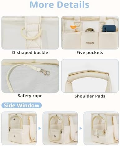 ONECUTE Dog Purse Carrier for Small Dogs Rabbit cat with Large Pockets, Cotton Bag, Dog Carrier Soft Sided, Collapsible Travel Puppy Carrier (Beige Breathable, 17.0" L x 7.5" W x 12.0" H) - Image 4