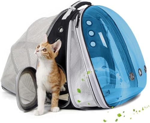 Dual Expandable Polarized Blue Cat Backpack Carrier, Fit up to 20 lbs, Expandable Space Capsule Polarized Bubble Pet Carrier for Large Cat and Small Dog, Pet Carrying Hiking Traveling Backpack by halinfer