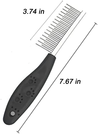 Dog or Cat Comb Grooming with Short and Long Teeth Dematting Knots Tangles Remover Combs Detangler Tool Suitable for Dogs Cats Poodle HorseStainless Steel Pin (Black) - Image 2