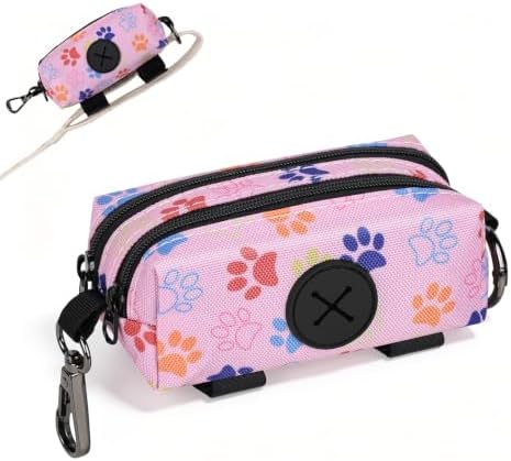 Dog Poop Bag Holder for Leashes 2 Zipper Pockets Pink 1 Pack by SIDESUGAR