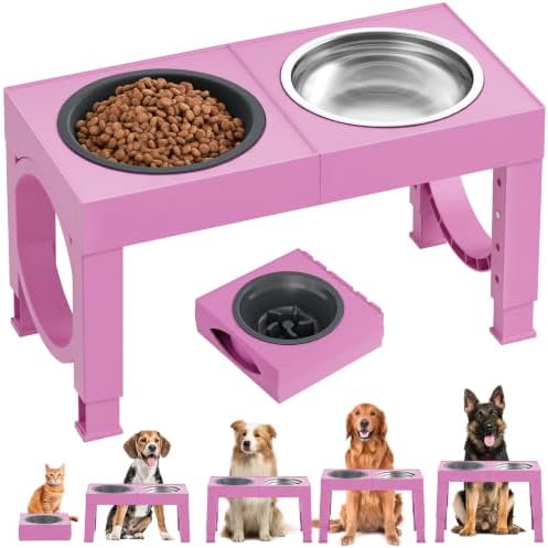 XIAZ Elevated Dog Bowls Large Breed Raised Dogs Bowl Stand Large/Medium Sized Dog Slow Feeder Dogs Bowls Food Water Stands 5 Heights Adjustable 9/11/12/14in Pet Feeder Dish Station by XiaZPet