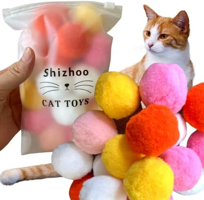 Premium Soft Pom Pom Balls for Kittens - Lightweight, Interactive, Assorted Colors - Plush Toy Balls for Kitten Training and Play - Pet Products for Cats (1.6 Inches 20 Balls) by Shizhoo