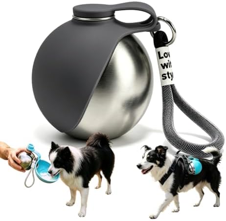 2 in 1 Portable Dog Water Bottle with Foldable Bowl 10oz Gray by SVHCCBAR