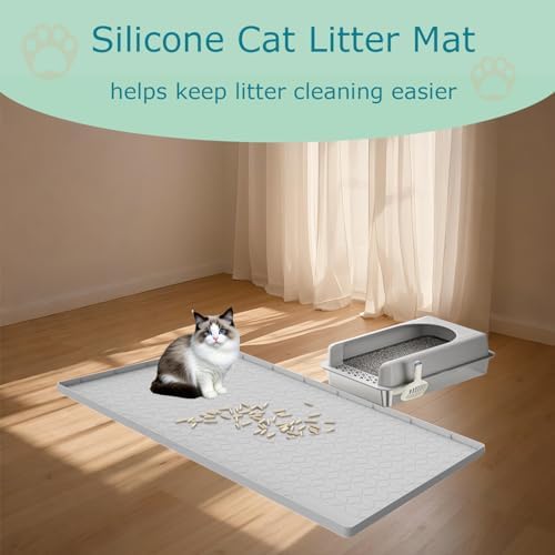 Cat Litter Mat for Litter Box, Silicone Large Cat Litter Trapping Mat - 28x22 in, Waterproof & Non-Slip, Durable & Easy Clean, Light Gray - Image 7