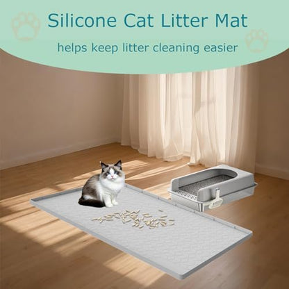 Cat Litter Mat for Litter Box, Silicone Large Cat Litter Trapping Mat - 28x22 in, Waterproof & Non-Slip, Durable & Easy Clean, Light Gray - Image 7