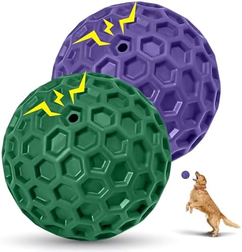 2 Pack Indestructible Squeaky Dog Balls for Aggressive Chewers, Interactive Dog Toys for Teething, Relieving Anxiety. Chew Toy for Large, Medium Breeds, Outdoor Rubber Balls. by CHEODIN