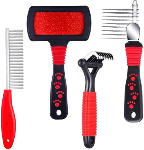 Patelai 4 Pcs Dog Dematting Comb, Red and Black Classic Grooming Set by Patelai