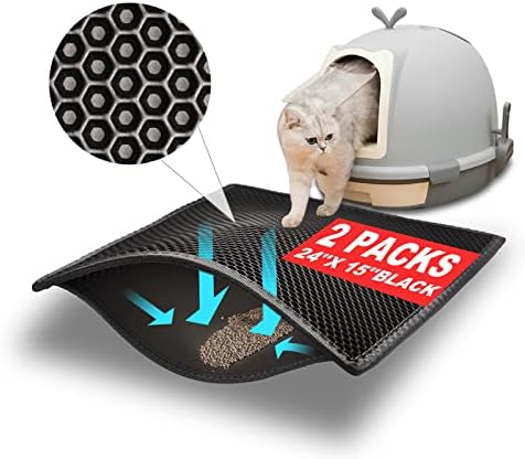 Pieviev 2 Packs Cat Litter Mat Double Layer Waterproof Urine Proof Trapping Mat (24"X15", Black) by Pieviev