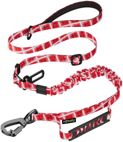 Hotsky Tactical Bungee Shock Absorbing No Pull Dog Leash,Red Plaid,4-6FT by Hotsky